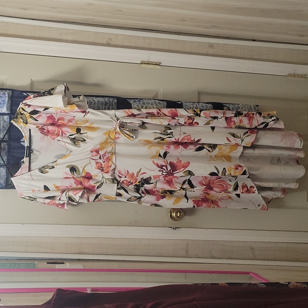 2x Fortune + Ivy White Faux wrap high low dress with flowers